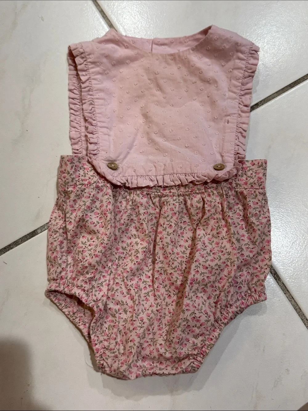 Classic Pink Floral Baby One-Piece with Ruffled Bib